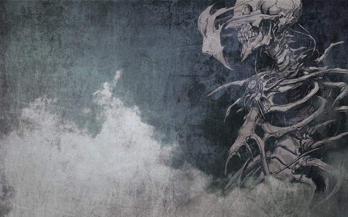 Dark fantasy art of a skeletal creature