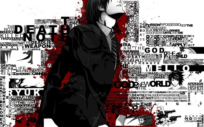 Yagami Light Typography Selective Coloring Death Note Anime Boys