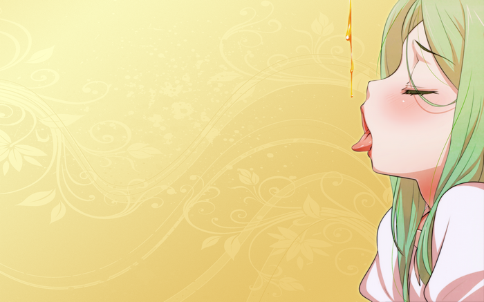 Green Hair Anime Girls Ecchi Tongues Closed Eyes