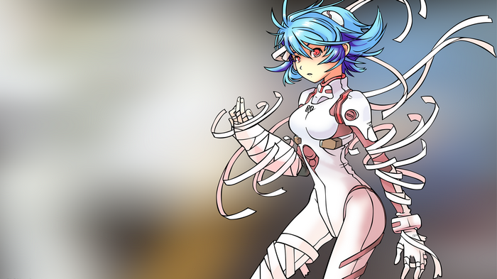Ayanami Rei in a white suit with blue hair