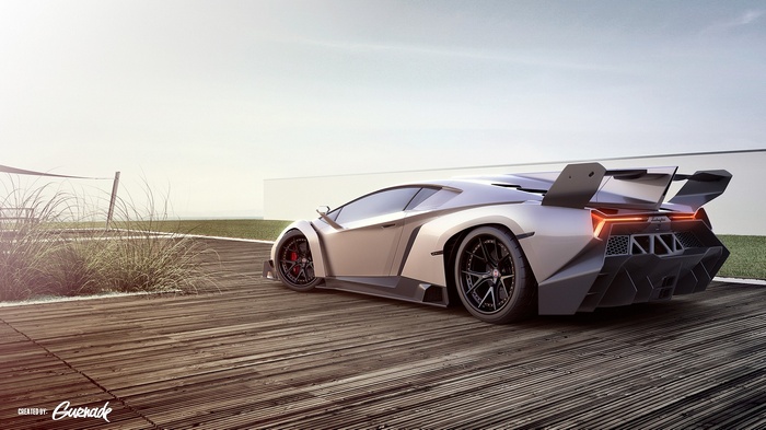 Lamborghini Veneno on a wooden deck
