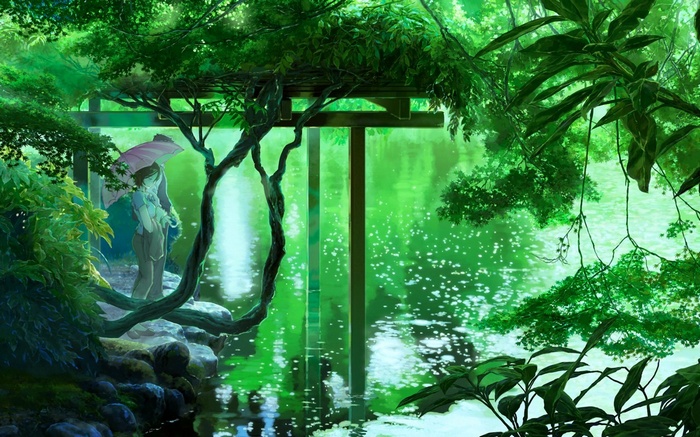 The Garden of Words anime landscape with a couple