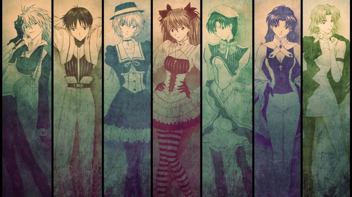 Neon Genesis Evangelion Characters in Vintage Style