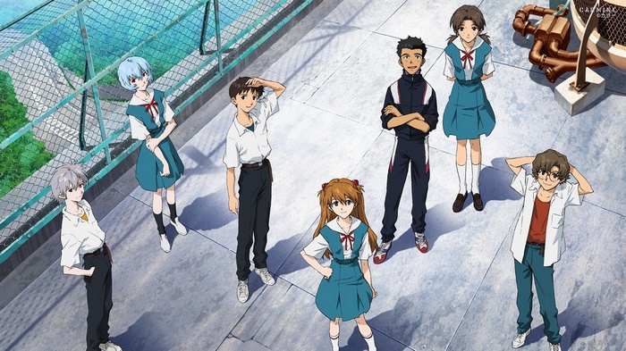 Neon Genesis Evangelion Characters Standing Outdoors