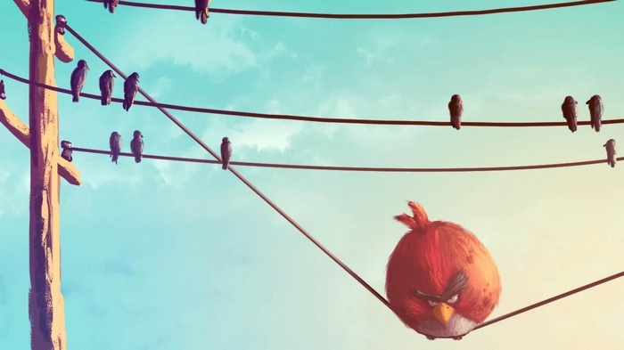Angry Birds characters on a telephone pole