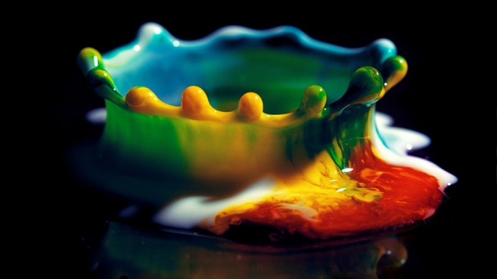Colorful liquid splashes in macro photography