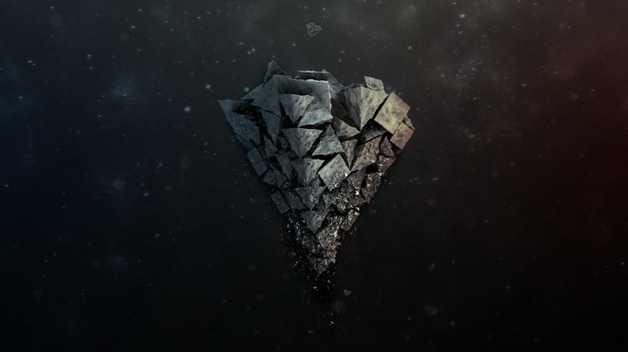 Shattered abstract heart in dark space