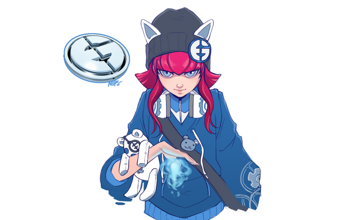 Annie from League of Legends with Evil Genuises logo