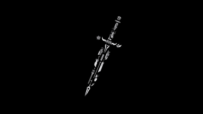 Collage of a fantasy sword on a black background