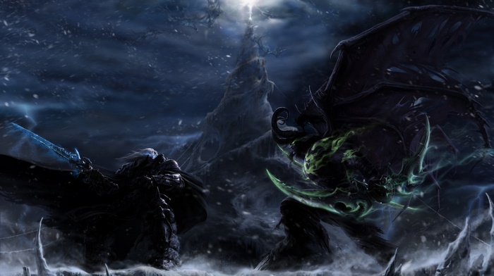 Arthas and Illidan Stormrage in a snowy battle