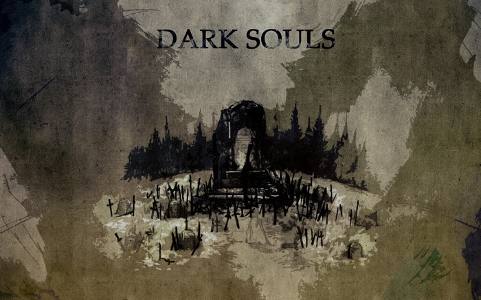 Dark Souls title screen with graveyard and archway