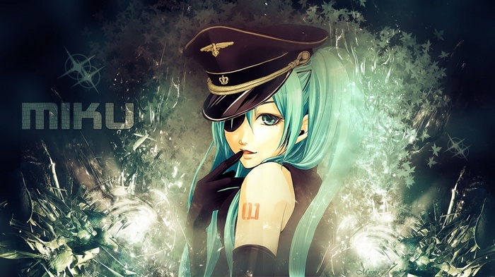Hatsune Miku with an eye patch and military hat