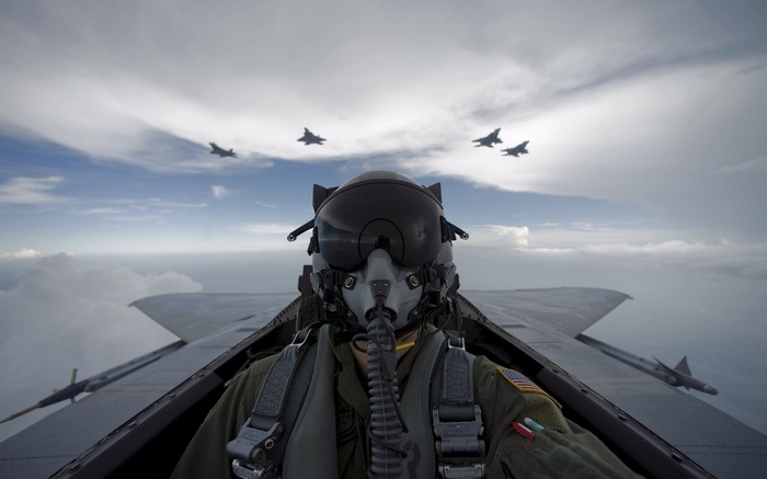 US Air Force F-16 pilot in formation