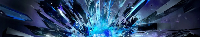 Abstract shattered shapes with blue and purple hues