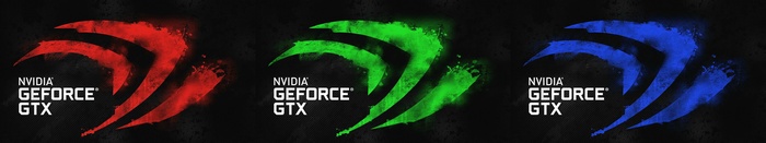 Nvidia GeForce GTX logos in red, green, and blue