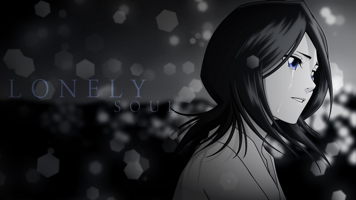 Kuchiki Rukia crying with "Lonely Soul" text