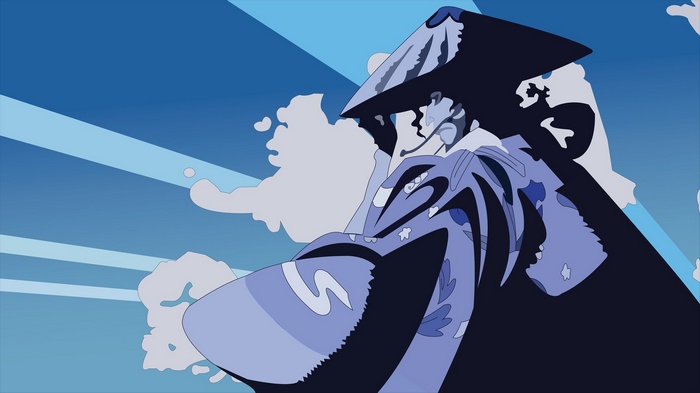 Shunsui Kyoraku from Bleach in a stylized blue sky