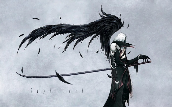 Sephiroth with black wings and a sword