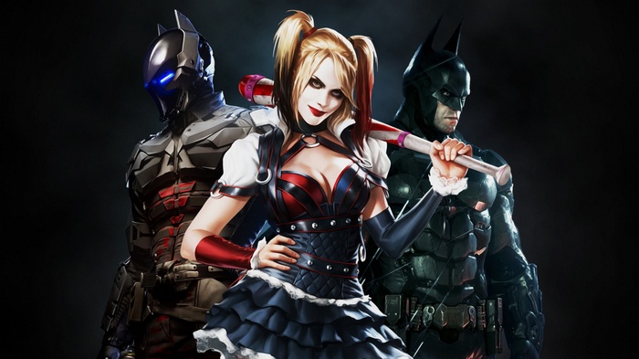 Harley Quinn, Batman, and Red Hood in Batman: Arkham Knight