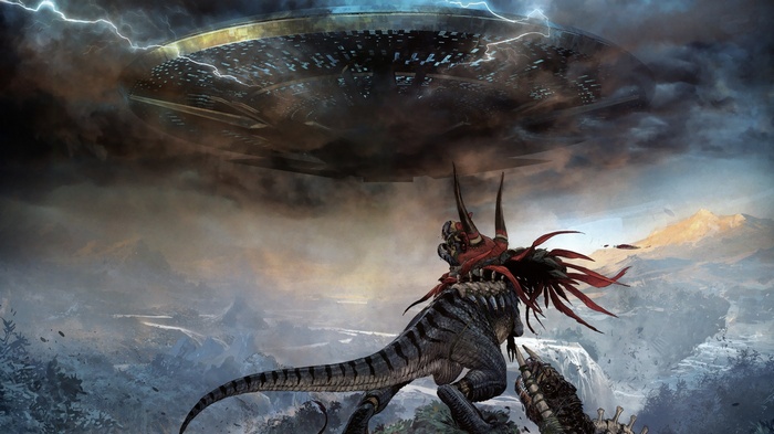 aliens artwork fantasy art Grant Morrison Space Invaders Dinosaurs Vs Aliens concept art digital art dinosaurs