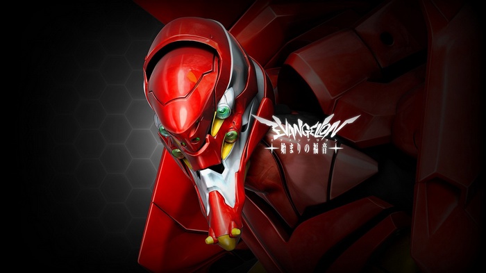 Evangelion Unit 02 with "Evangelion: Sound of Beginning" logo