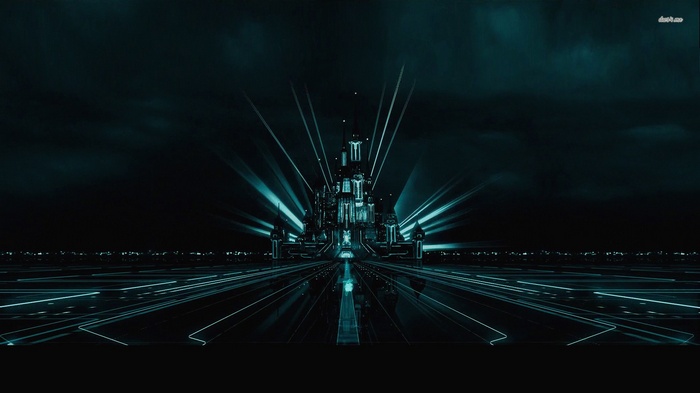 Tron: Legacy digital city with light cycles