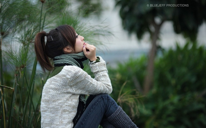 women outdoors Asian Mikako Zhang Kaijie sweater women model ponytail