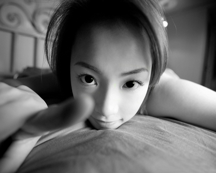 Monochrome portrait of an Asian woman