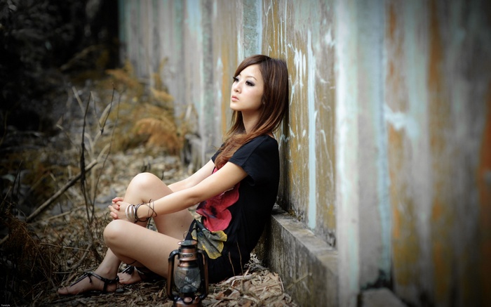 Mikako Zhang Kaijie Asian women women outdoors sitting model