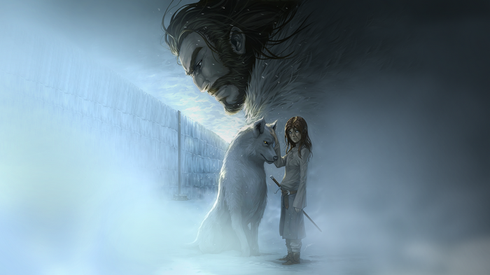 Ned Stark, Arya Stark, and Nymeria at The Wall