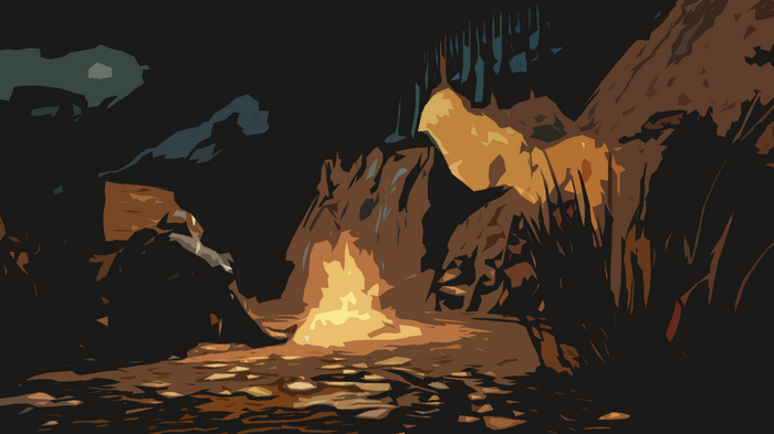 Dark Souls artwork of a campfire in a cave