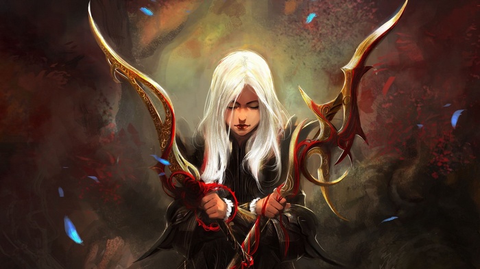 Fantasy warrior woman with ornate blades