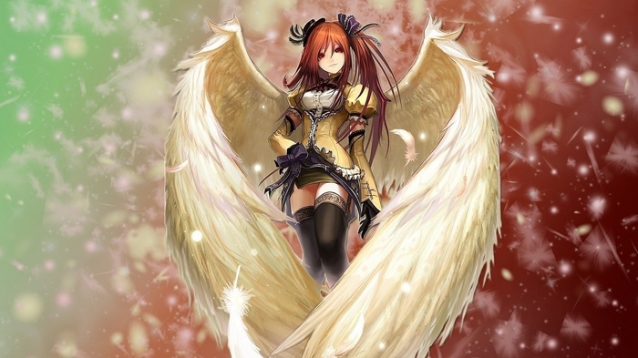 Anime girl with large feathered wings