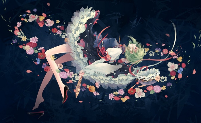 Anime girl with flowers and high heels