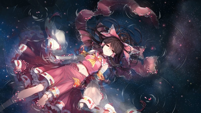 Touhou: Hakurei Reimu floating in starry water