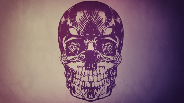 Purple skull artwork with diamonds and triangle