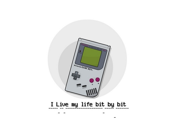 Nintendo Game Boy with text "I Live my life bit by bit"