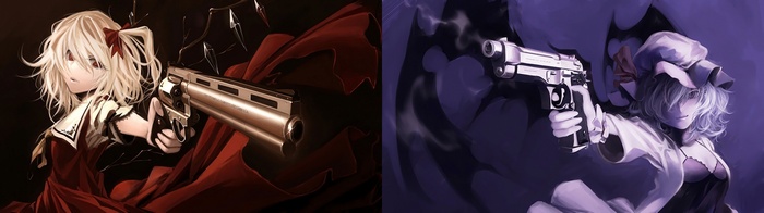 Flandre Scarlet and Remilia Scarlet with guns