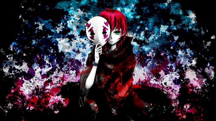 Anime girl with red hair holding a mask, Deadman Wonderland