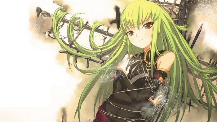 C.C. from Code Geass with green hair