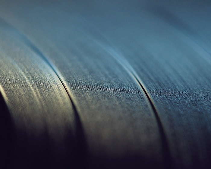 Close-up of a vinyl record groove