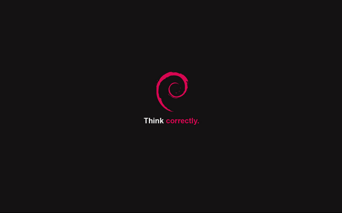 Debian Linux logo with text "Think correctly."