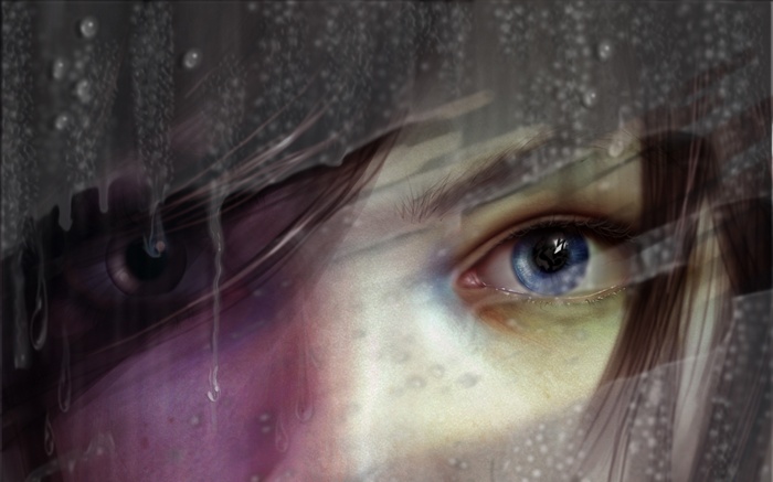 Evniki woman's eye through rain