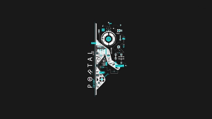Portal game artwork with circuit board design