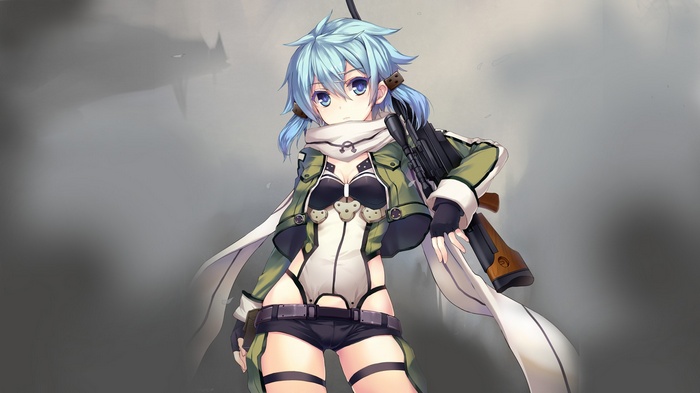 Asada Shino with a sniper rifle from Sword Art Online
