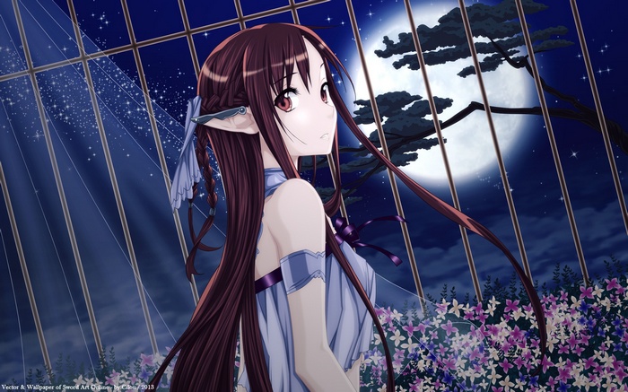 Asuna Yuuki from Sword Art Online under the moon