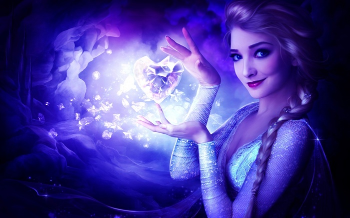 Princess Elsa holding a heart-shaped crystal