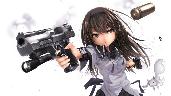 Akemi Homura from Mahou Shoujo Madoka Magica with guns