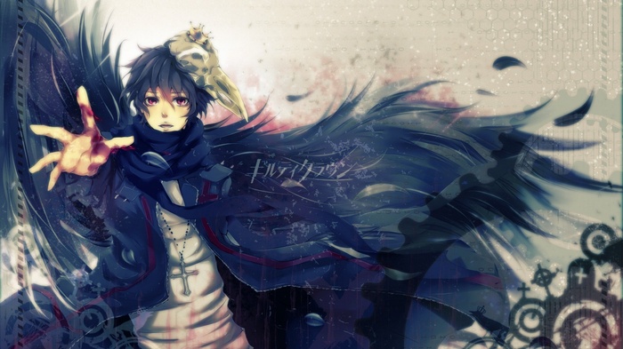 Shu Ouma with wings and crown from Guilty Crown