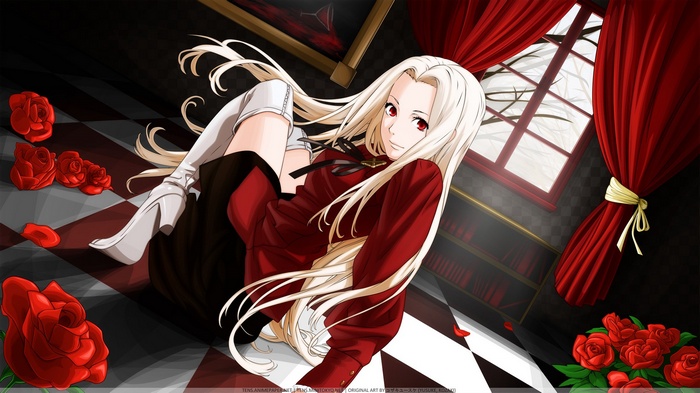 Irisviel von Einzbern in a red dress with roses
